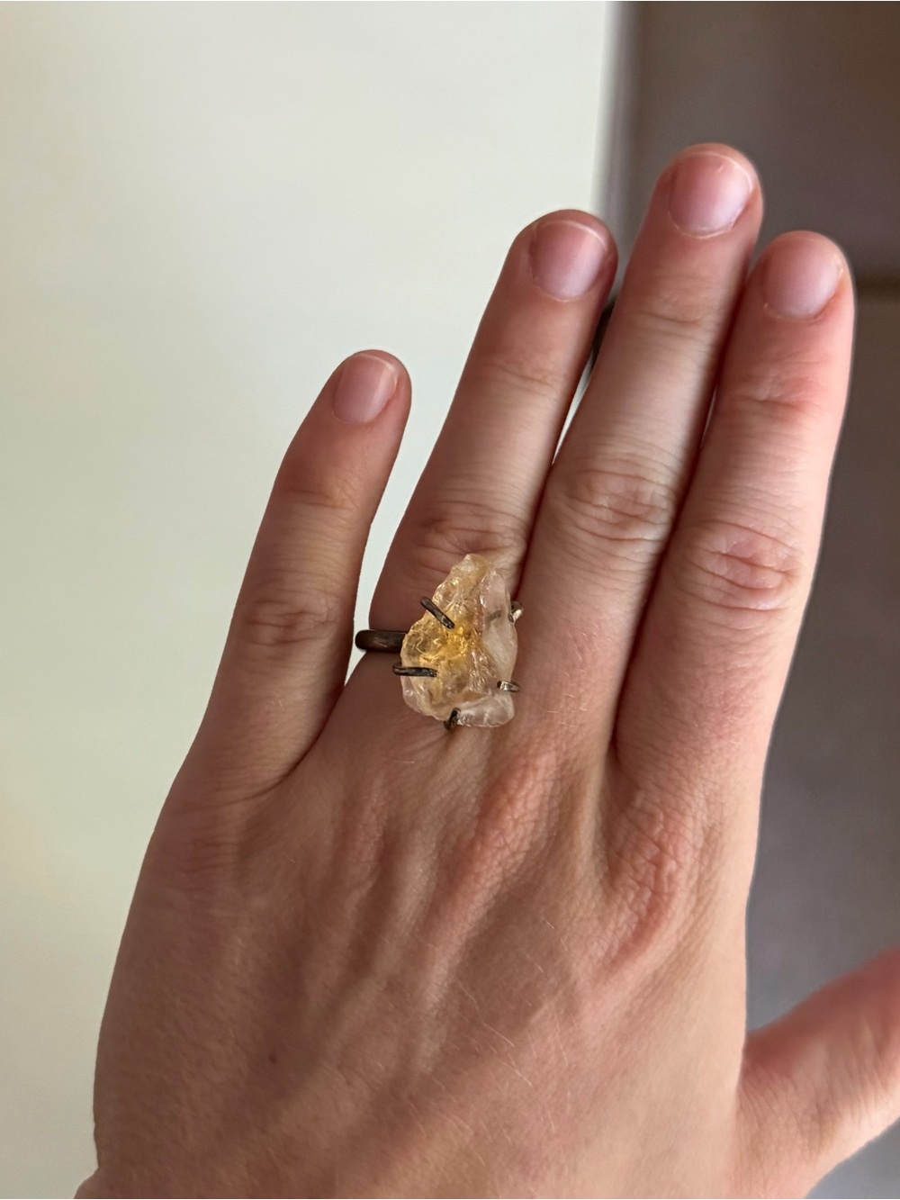 Handcrafted Raw Citrine Ring in Yellow Gold-Tone